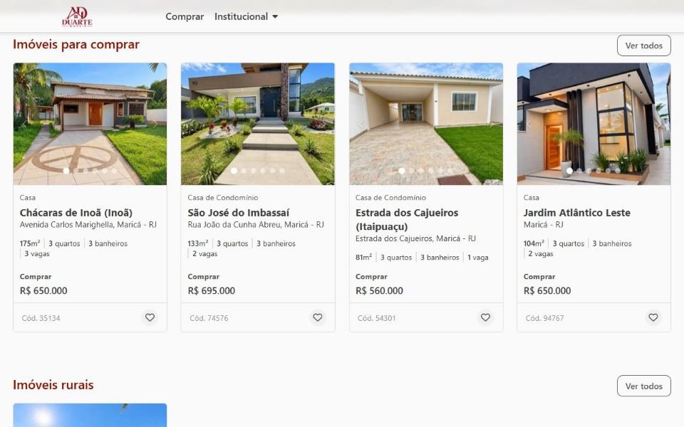 Site da Duarte Imóveis no computador